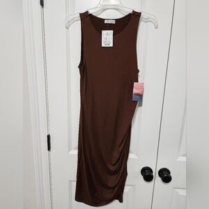 Haley & June Juniors Sleeveless Ruched Bodycon Dress, Brown, Large, New w/Tag